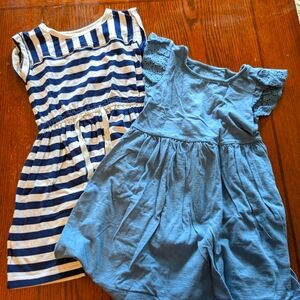 Two girls dresses, blue, white, stripes, size 4/5 and 5